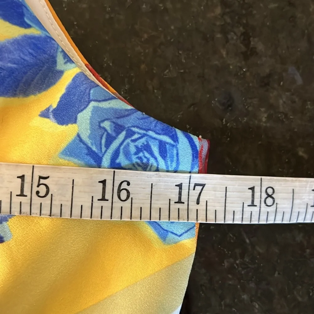 Tahari ASL Blue/Yellow Multi Floral Sleeveless Flounce-Hem Maxi Dress Size 8P - Picture 10 of 16